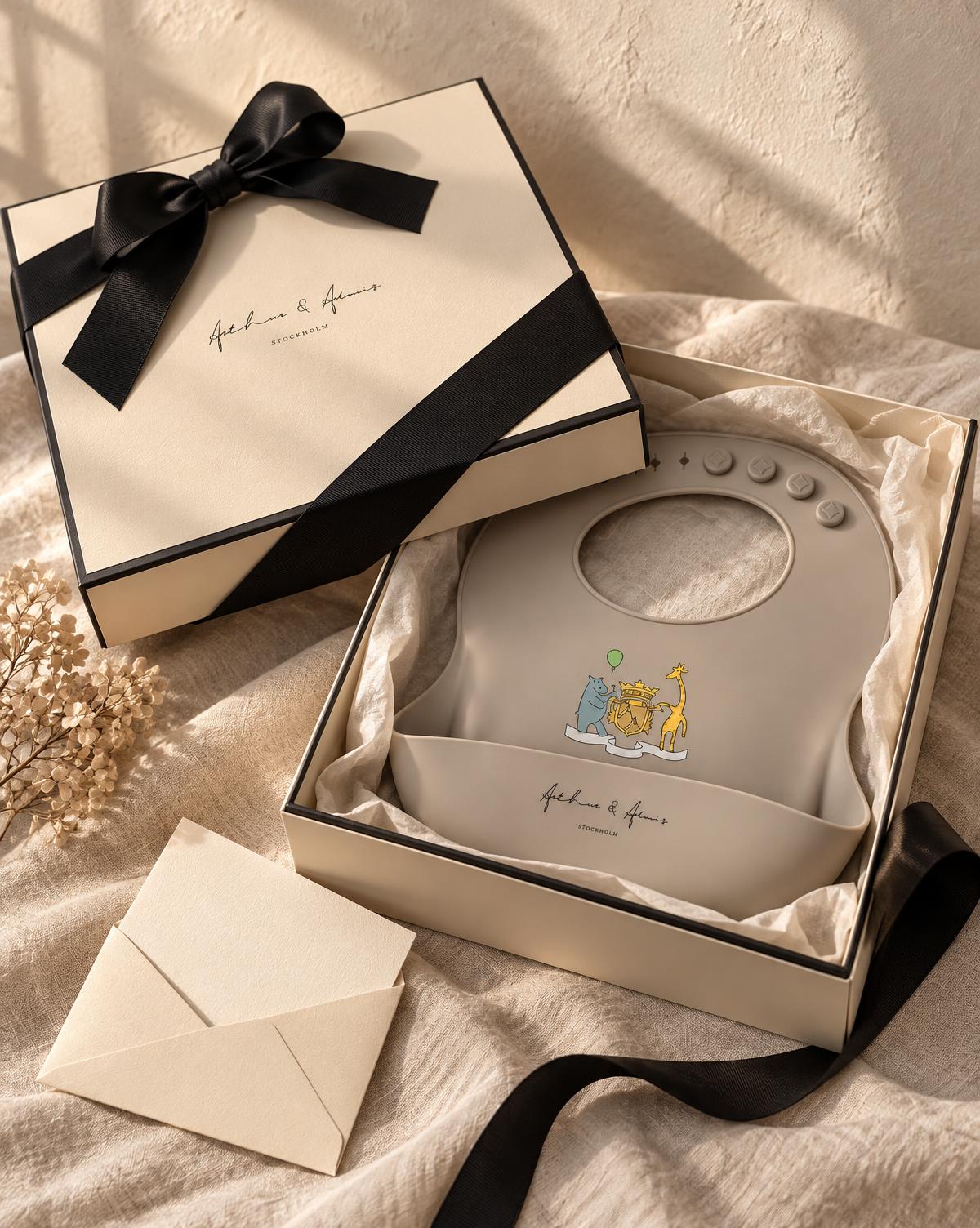 Arthur & Adonis gift box with ribbon and card